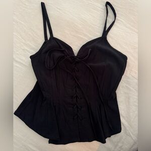 Free People Black Lace-Up Camisole Top